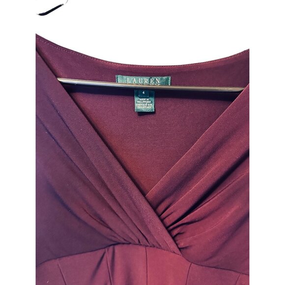✌️ 2/$40 ✌️ Cap Sleeve Deep Purple Ralph Lauren Mid Length V-Neck Dress sz 4 - Picture 3 of 6